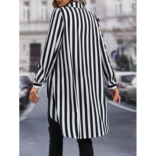 Damen Langarm Hemdbluse im modernen Streifenlook mit asymmetrischem Schnitt Drune