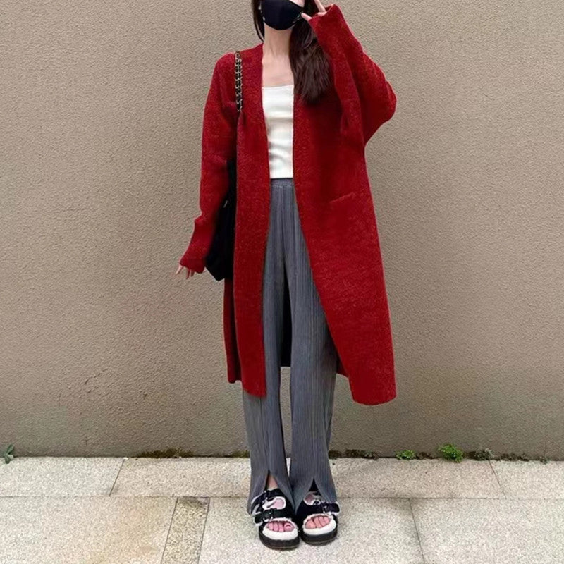 Damen Oversized Strickmantel mit Taschen und lässigem Schnitt Drune