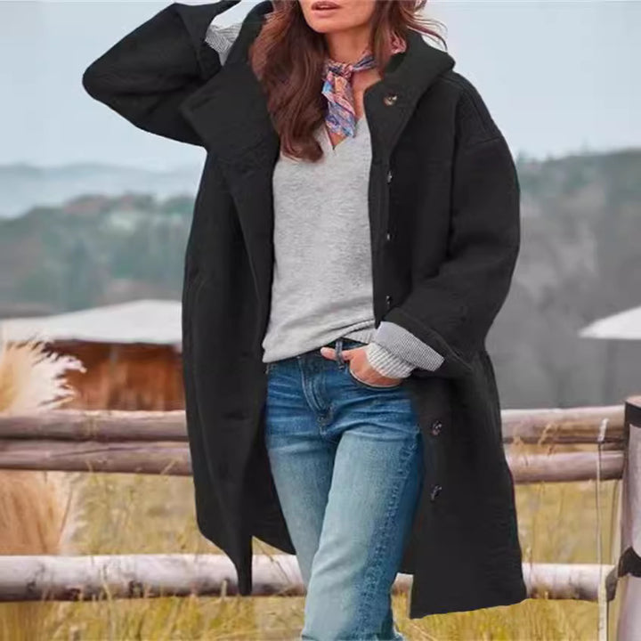 Damen Oversize Teddy-Mantel mit Knopfleiste und großem Revers Drune