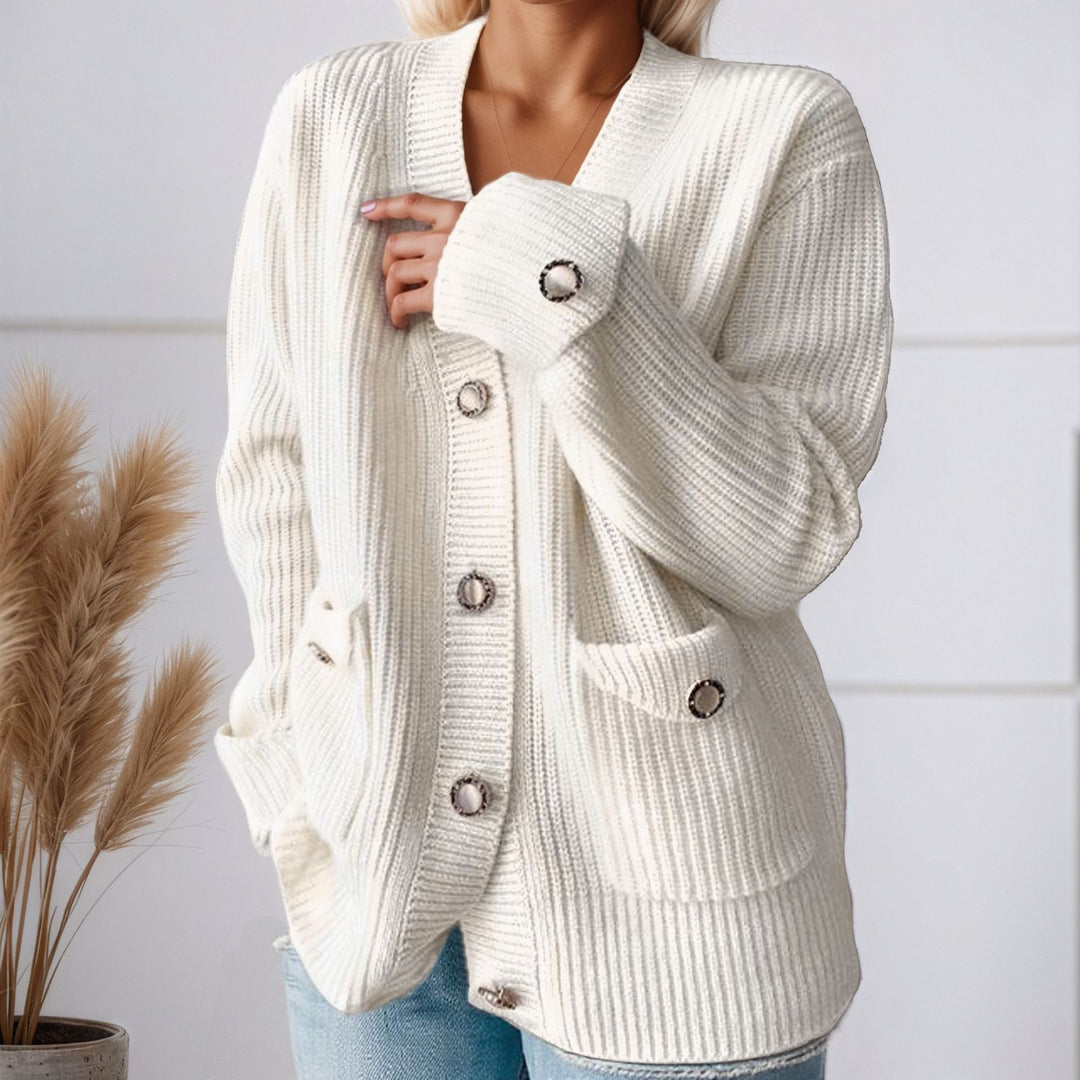 Damen Grobstrickcardigan mit praktischen Taschen und eleganten Knopfdetails Drune
