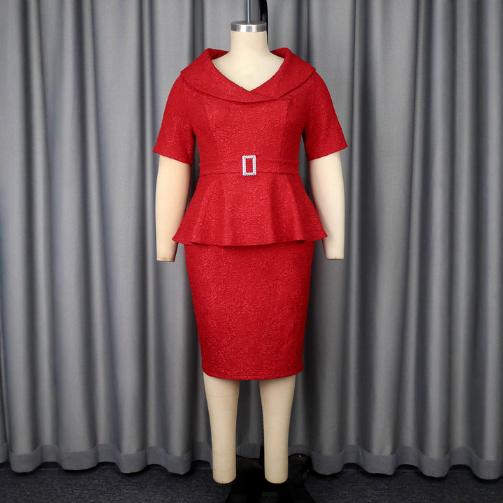 Damen Elegantes Peplum-Kleid mit schickem Kragen und glitzerndem Gürteldetail Drune