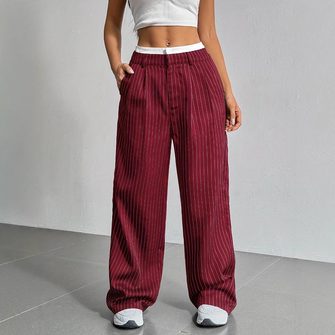 Damen Elegante und locker geschnittene Business-Hosen mit Streifen Drune