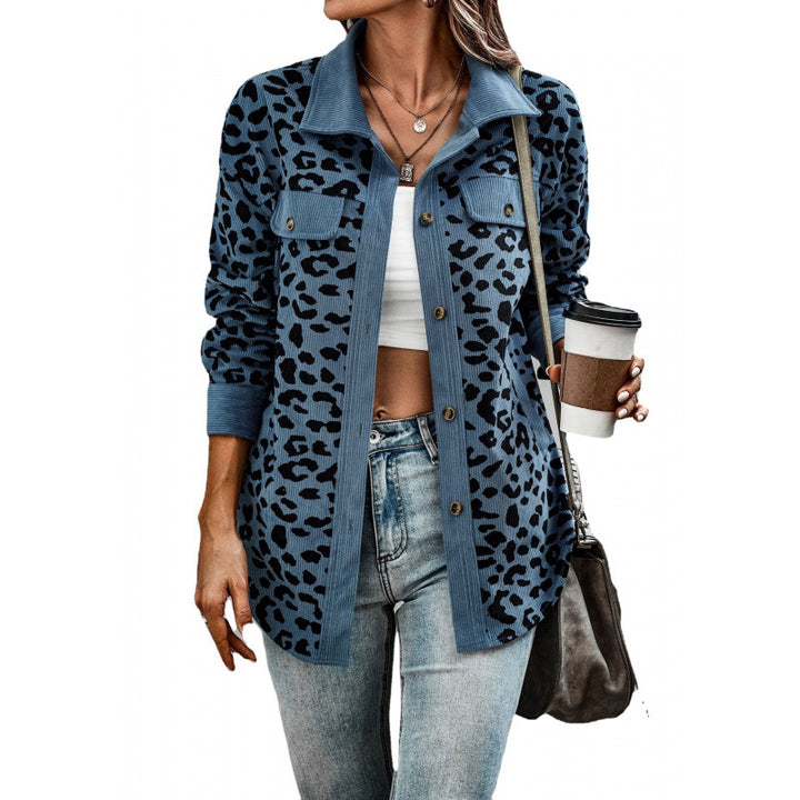 Damen tierisches Print-Langarm-Hemdjacke mit aufgesetzten Taschen Drune