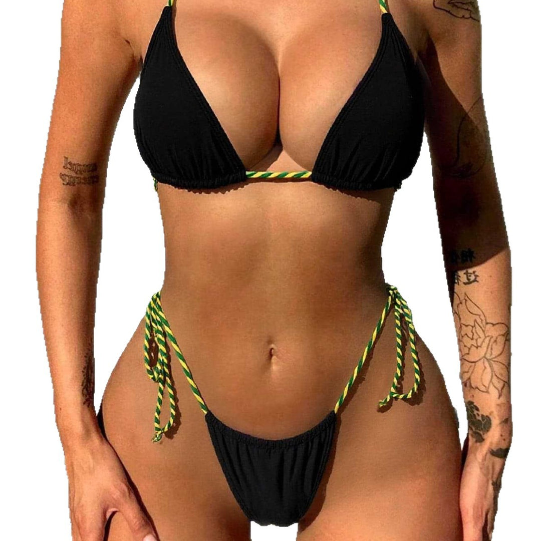 Damen Minimalistischer Triangel-Bikini mit verstellbaren Bindebändern Drune
