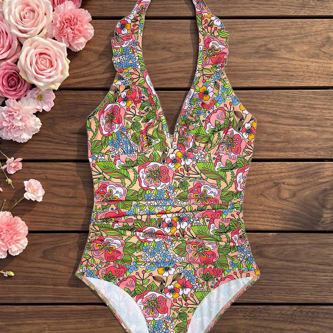 Damen Blumenmuster Einteiler Badeanzug Drune
