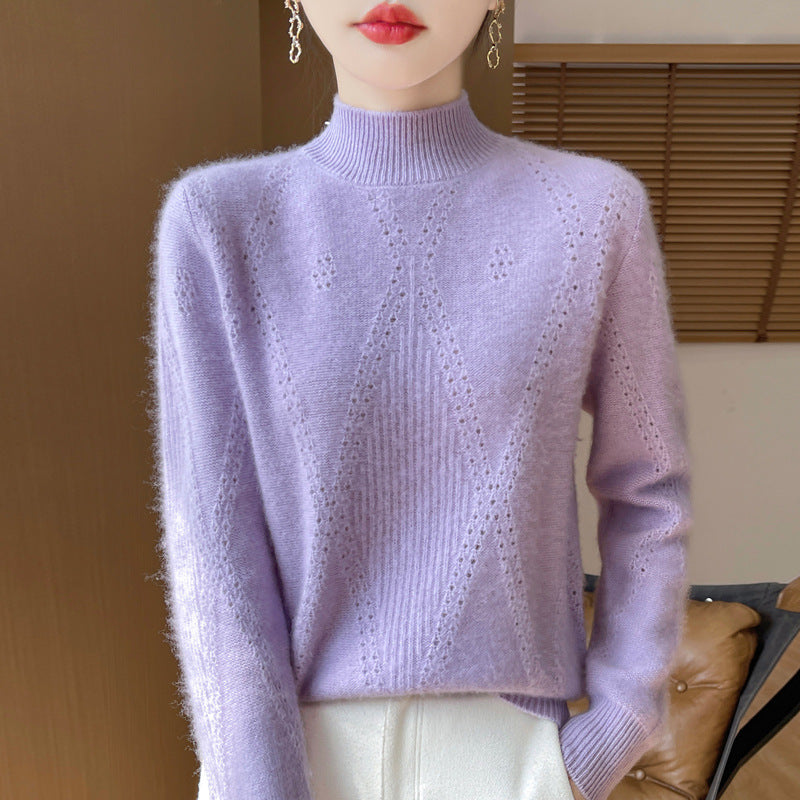 Damen Leichter Mockneck-Feinstrickpullover mit Ajour-Chevron und kaschmirweichem Finish Drune