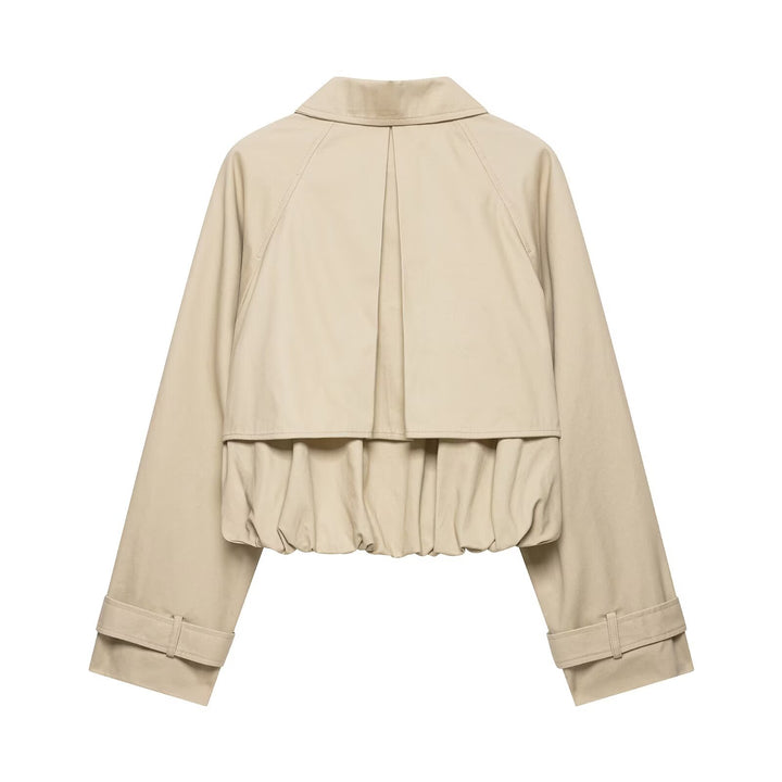 Damen Kurzgeschnittene Trenchjacke im Boxy‑Schnitt mit Raffung und verstellbaren Manschetten Drune