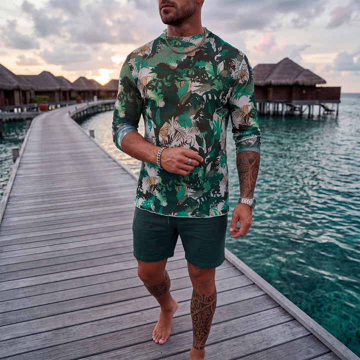 Herren Langarmshirt mit floralem Muster Drune