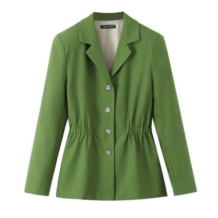 Damen Taillierter Blazer mit Tunnelzug-Taille, Reverskragen und Schmuckknöpfen Drune
