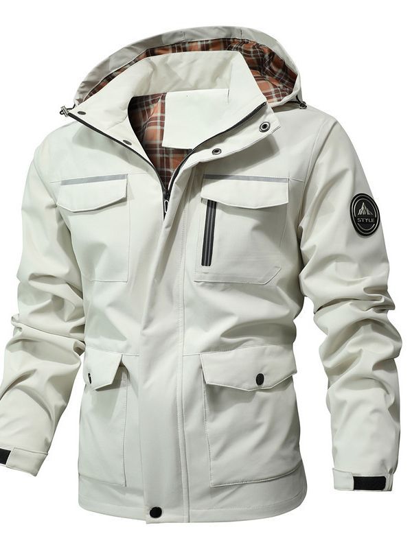 Herren Wasserabweisender Softshell-Parka mit Kapuze, reflektierenden Einsätzen und Multifunktionstaschen Drune