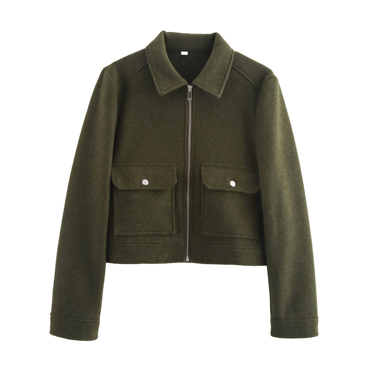 Damen nan kurz geschnittene Wolloptik-Blousonjacke mit durchgehendem Reißverschluss und aufgesetzten Klappentaschen Drune