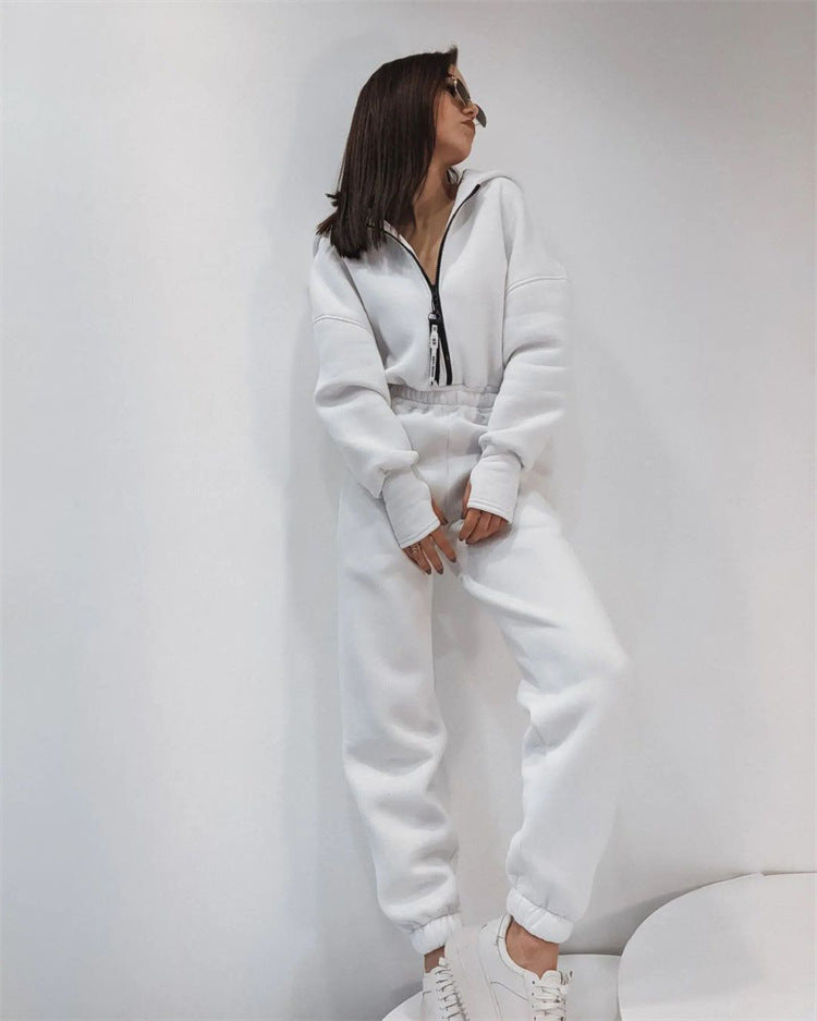 Damen Taillierter Kapuzen-Sweat-Jumpsuit mit Reißverschluss und elastischem Taillenbund Drune