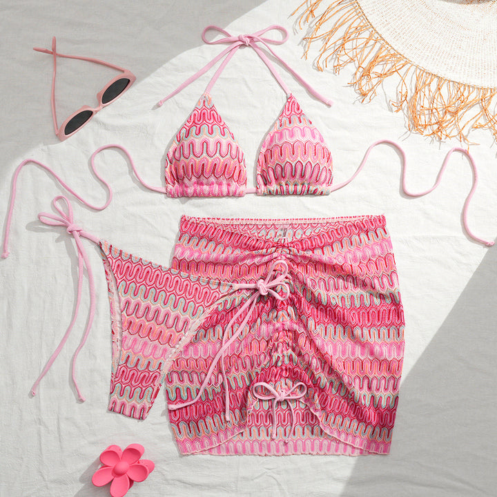 Damen Triangel-Bikini mit Raffinierten Knüpfdetails und Passendem Rock Drune
