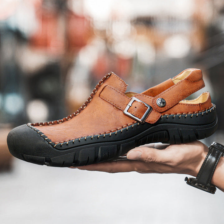 Herren Clogs aus hochwertigem Leder mit komfortablem Riemen und rutschfester Sohle Drune