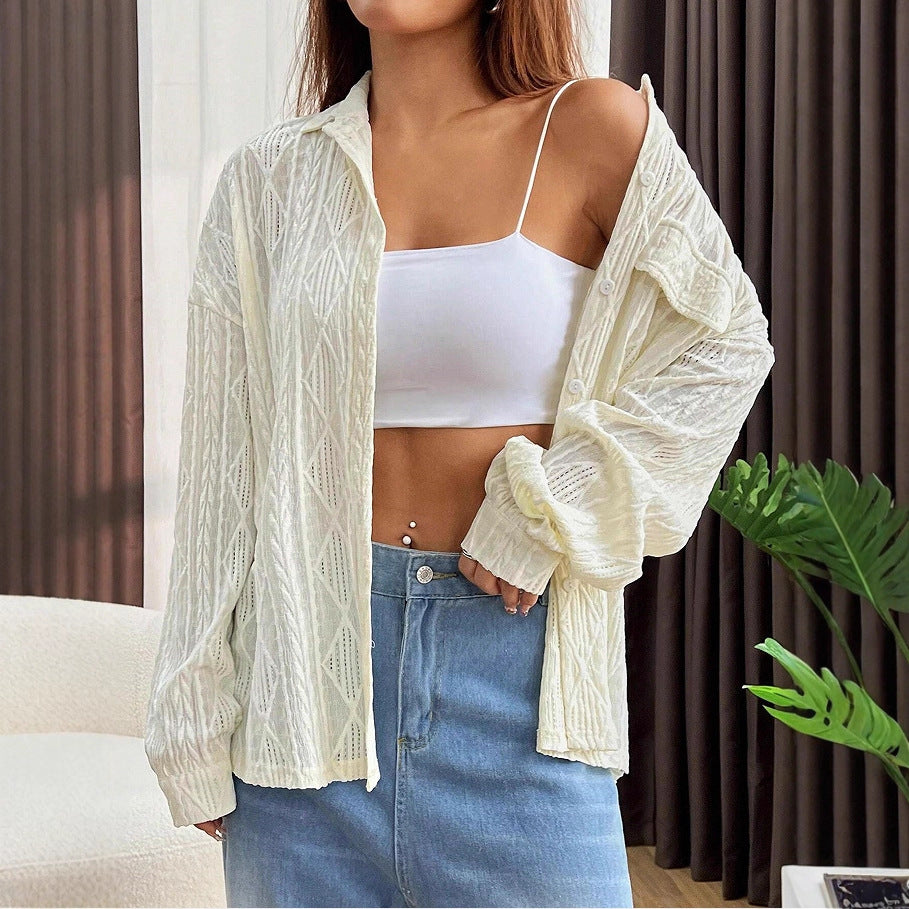 Damen lässige Bluse mit Jacquard-Muster Drune