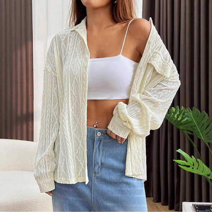 Damen lässige Bluse mit Jacquard-Muster Drune