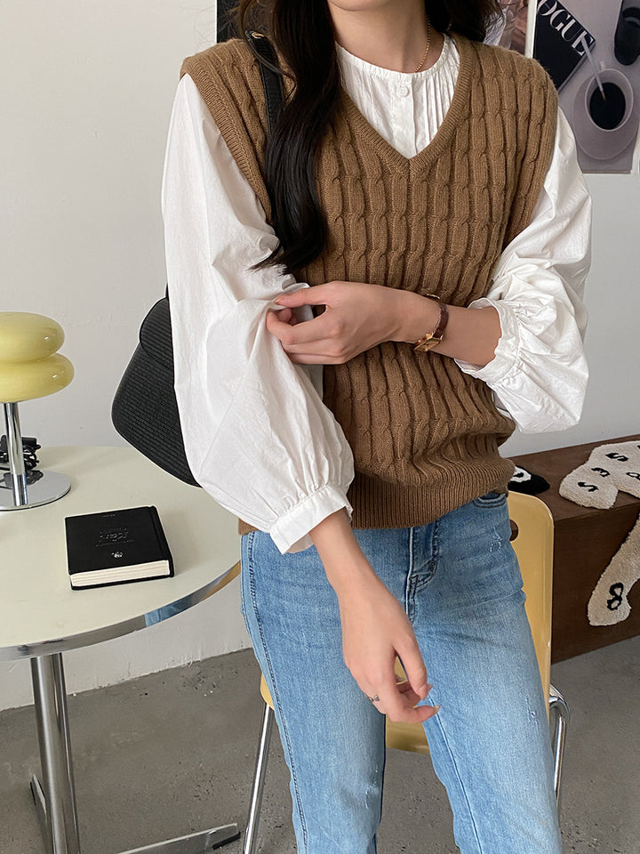 Damen Modischer Strickpullover ohne Ärmel Drune