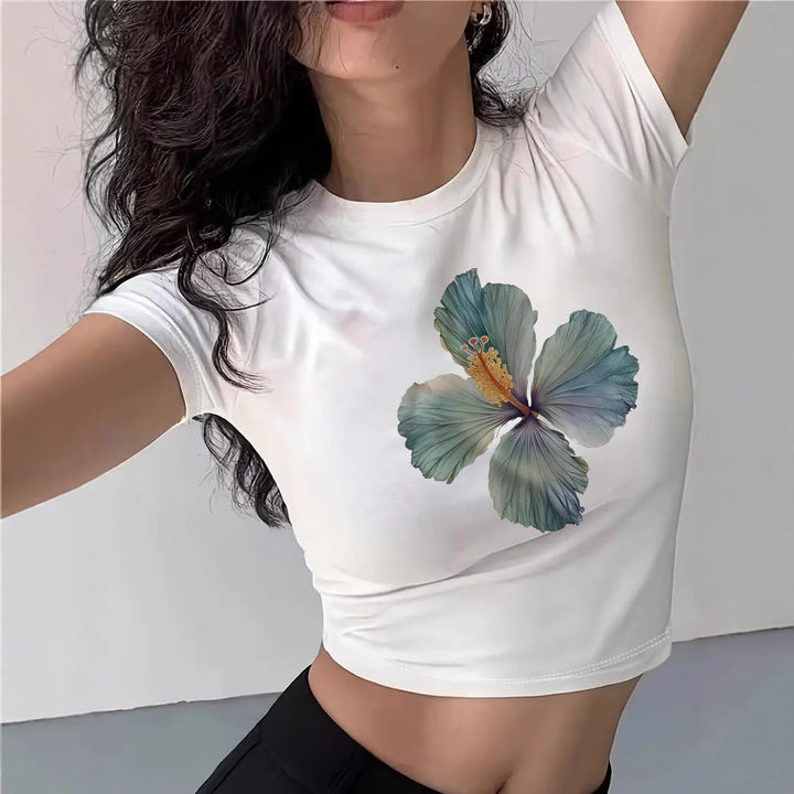 Damen Crop-T-Shirt mit floralem Design Drune