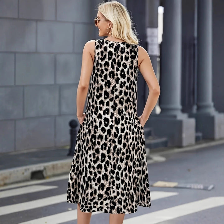 Damen Sommerkleid mit trendigem Leopardenmuster und praktischen Taschen Drune
