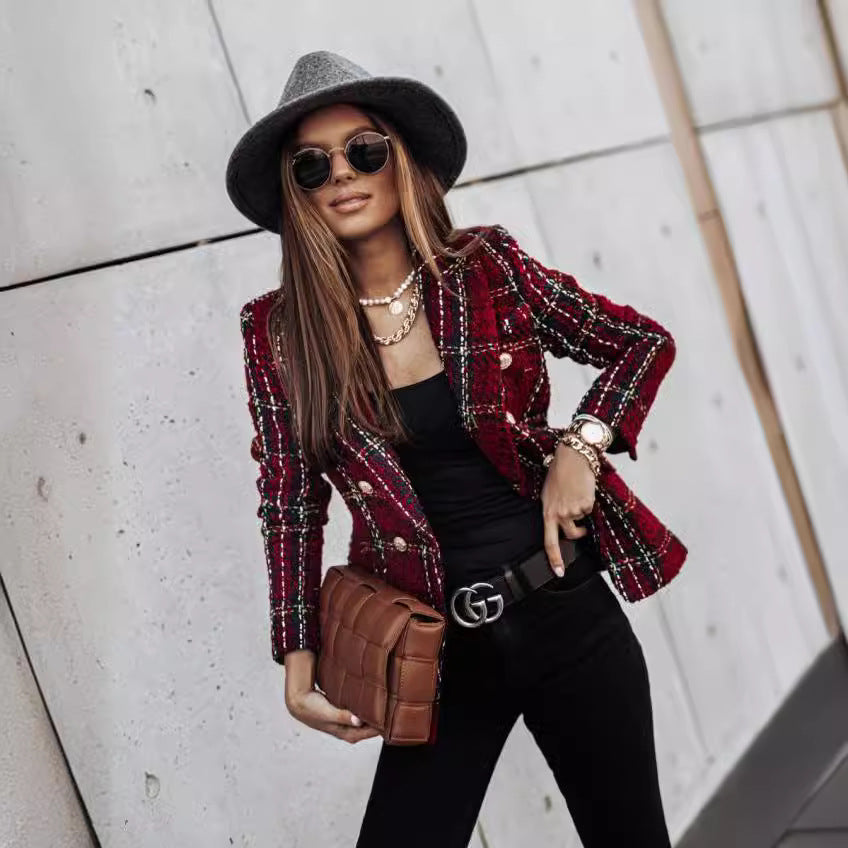 Damen Modischer Bouclé-Blazer mit doppelter Knopfleiste und strukturiertem Gewebe Drune