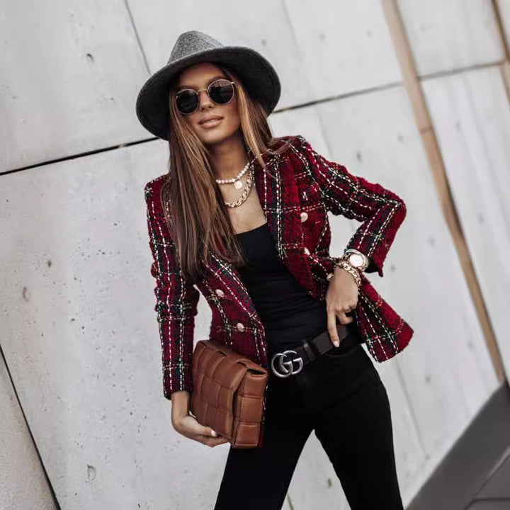 Damen Modischer Bouclé-Blazer mit doppelter Knopfleiste und strukturiertem Gewebe Drune