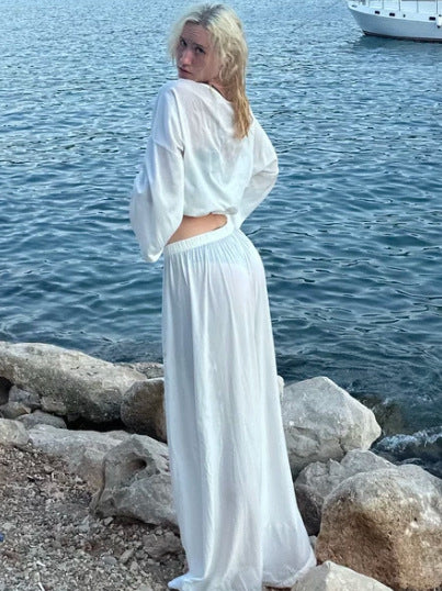Damen luftiges Off-Shoulder Jumpsuit mit weiten Ärmeln und anpassbarem Bund Drune