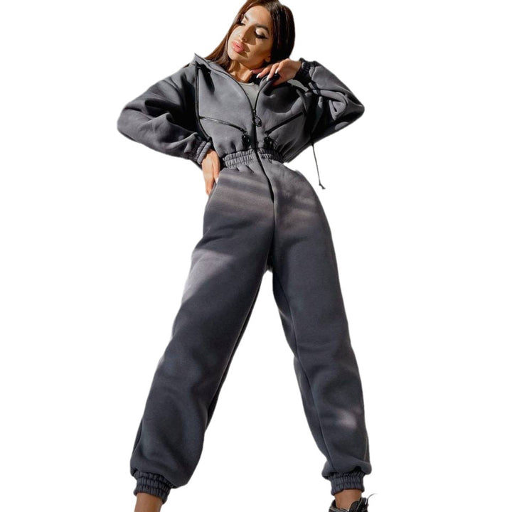 Damen nan kurzes Halbzip-Loungewear-Set mit elastischem Taillenbund und oversized Schnitt Drune