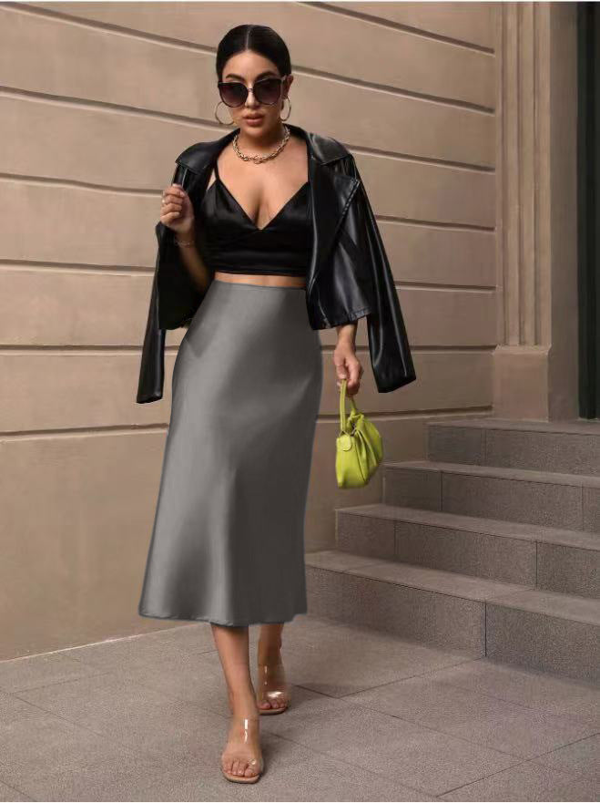 Damen Satin Rock mit schwingendem Saum und elegantem Schnitt Drune