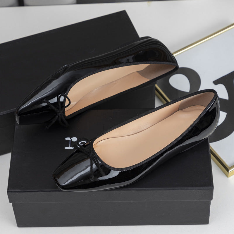 Damen elegante Ballerinas mit feinem Lackleder-Obermaterial und modischem Schleifen-Detail Drune