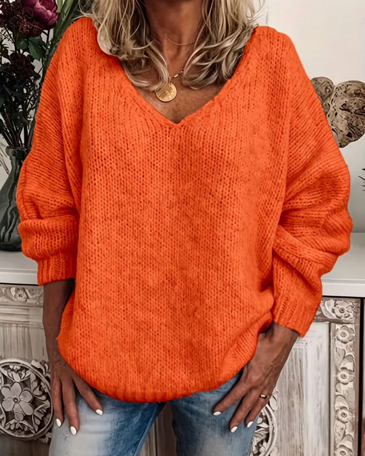 Damen Legerer V-Ausschnitt Pullover aus feiner Waffelstrickstruktur mit überschnittener Schulter Drune