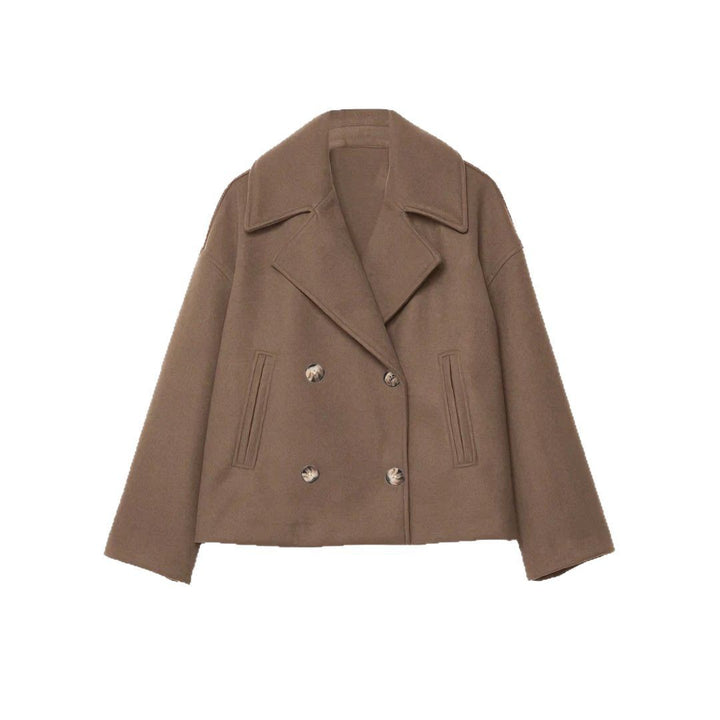 Damen Kurzer Doppelreihiger Wollmix-Mantel mit Oversize-Revers Drune