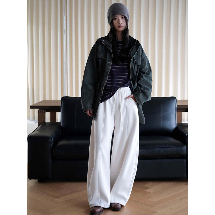 Damen Weite Sweatpants mit hoher Taille und mittiger Bügelfalte Drune