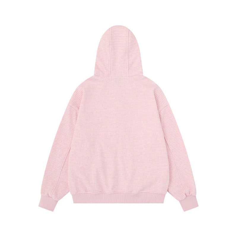 Unisex Gestreifte Kapuzen-Sweatjacke mit Reißverschluss und Kängurutaschen Drune