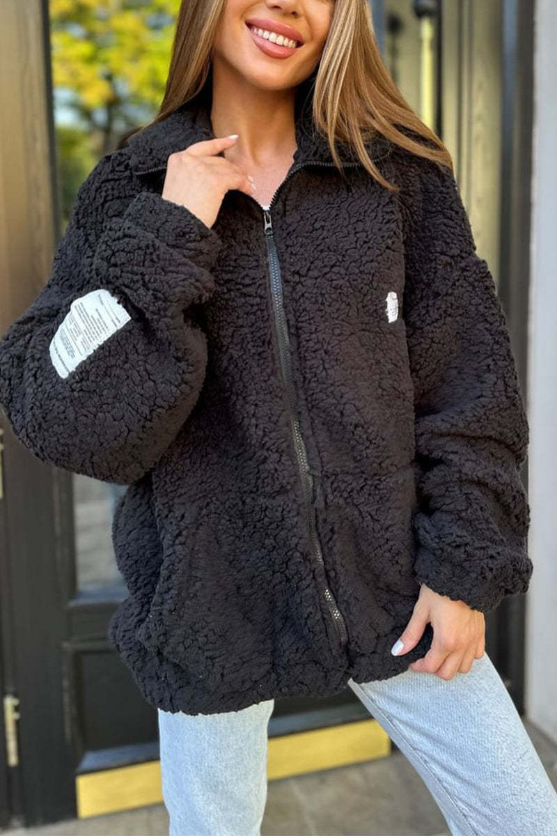 Damen Kuschelige Fleecejacke mit praktischen Taschen und hohen Kragen Drune