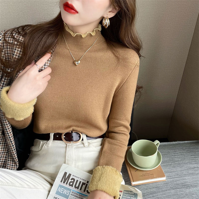 Damen Kurzer Rollkragenpullover mit unterschiedlichem Materialmix Drune