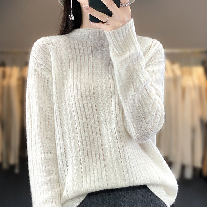 Damen Kaschmirähnlicher Feinstrick-Mockneckpullover mit Ajour‑Zopfmuster und lässiger Oversize‑Passform Drune