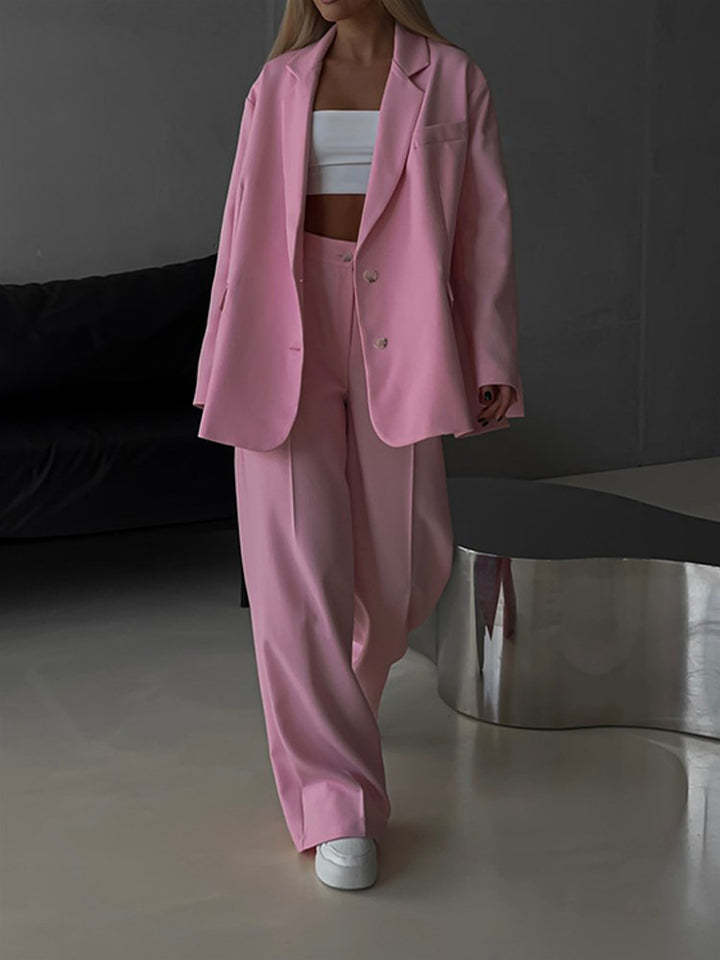 Damen elegantes Zweiteiler-Set mit oversized Blazer und weiter Hose Drune