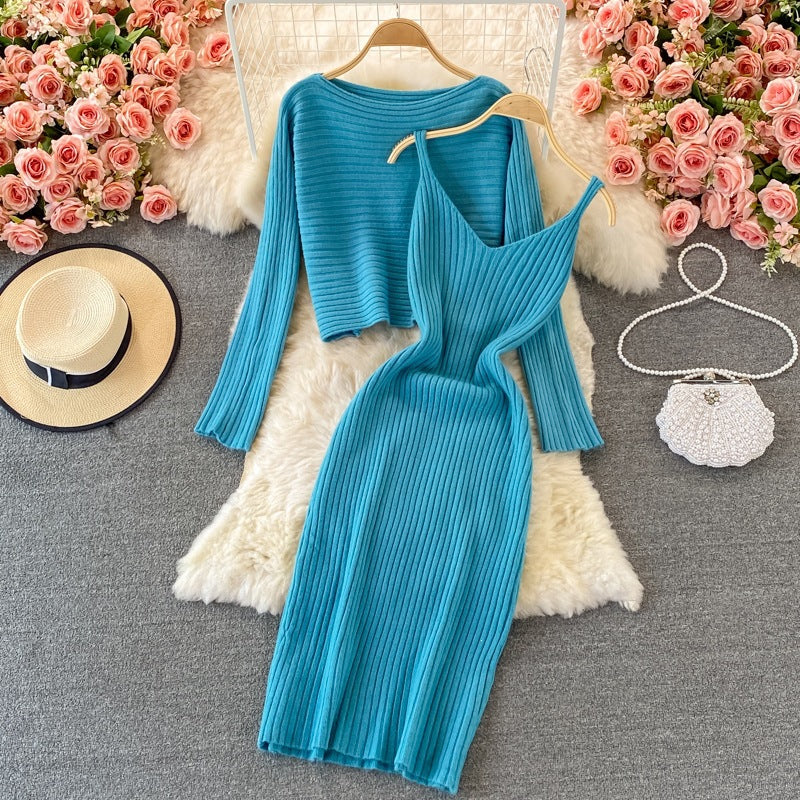 Damen Modisches Strickkleid- und Oberteil-Set Drune