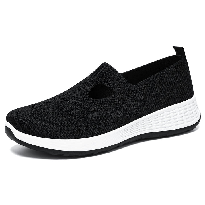 Damen nan gestrickter Slip-On Komfort-Sneaker mit V-Cut, elastischem Einstieg und dämpfender Waben-Zwischensohle Drune