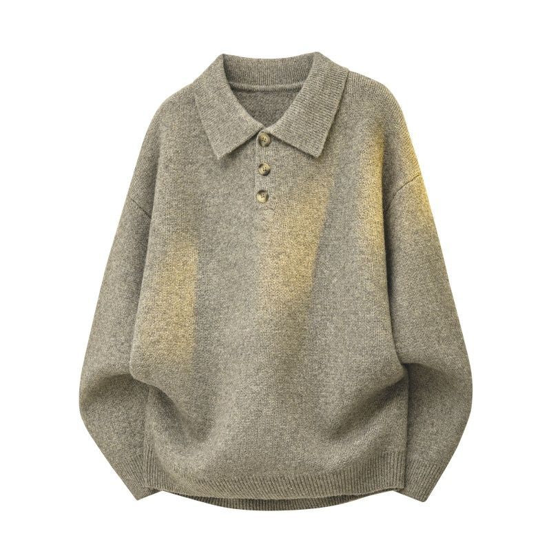 Damen Oversize Polokragen-Strickpullover mit Knopfleiste und geripptem Saum Drune