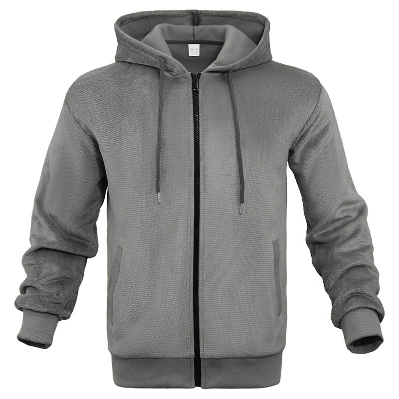 Herren Strukturiertes Kapuzen-Sweatshirt mit Vollzip, Seitentaschen und Rippbündchen Drune