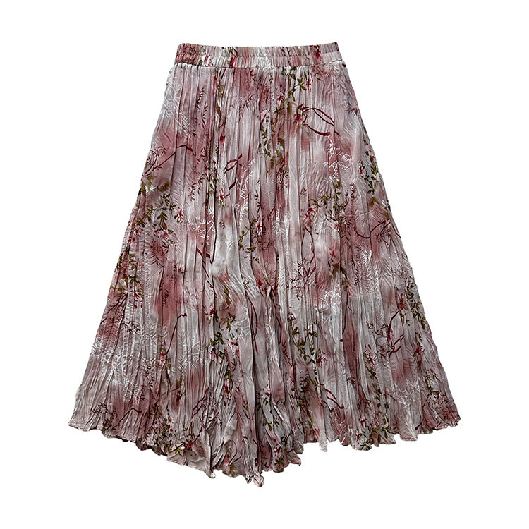 Damen nan fein gefalteter Midirock mit Vintage Blumenprint und elastischem Taillenbund Drune