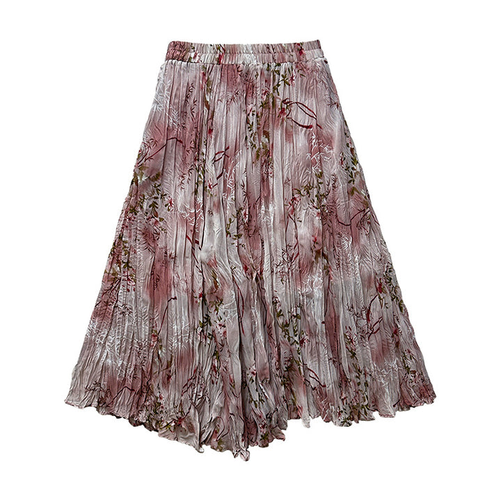 Damen nan fein gefalteter Midirock mit Vintage Blumenprint und elastischem Taillenbund Drune