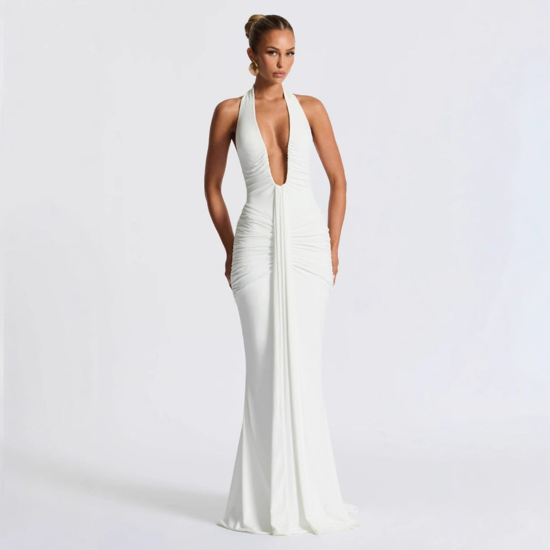 Damen Elegantes Kleid mit tiefem V-Ausschnitt und figurbetontem Schnitt Drune