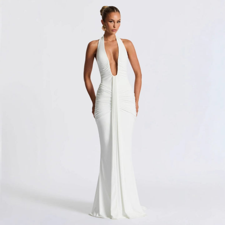 Damen Elegantes Kleid mit tiefem V-Ausschnitt und figurbetontem Schnitt Drune