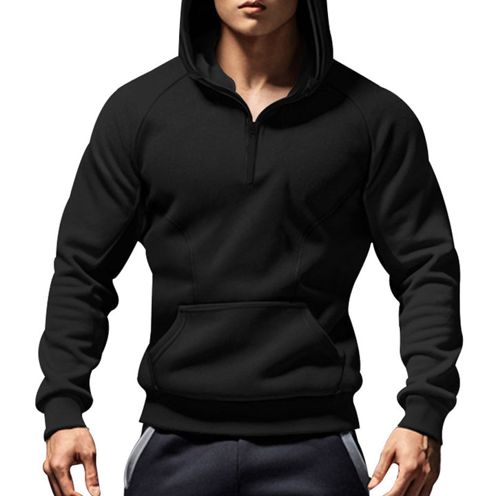 Herren nan sportliches Kapuzensweatshirt mit kurzem Frontreißverschluss ergonomischem Raglanschnitt und Kängurutasche Drune