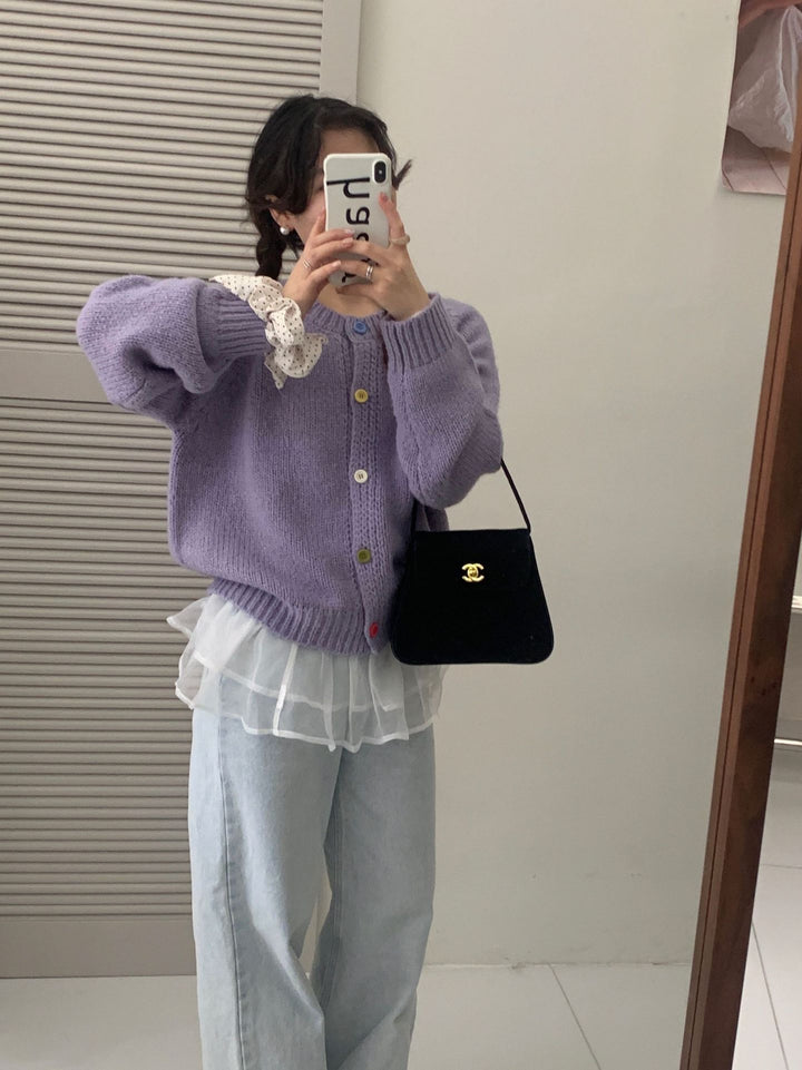 Damen Kuschelige Strickjacke mit bunten Knöpfen und lockerer Passform Drune