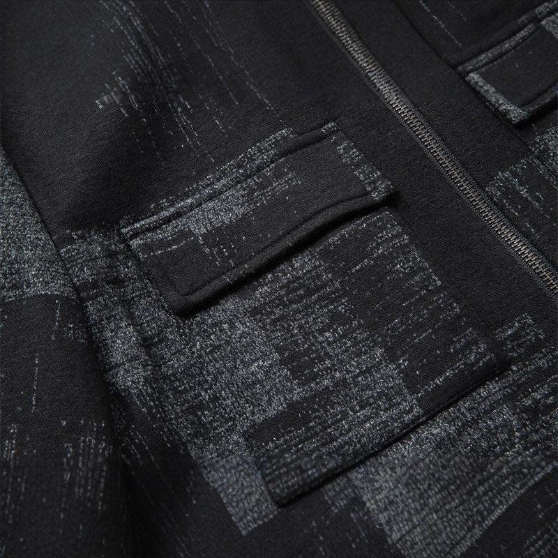 Herren Strukturierte Zip-Hemdjacke aus Wollmix mit Pattenbrusttaschen Drune