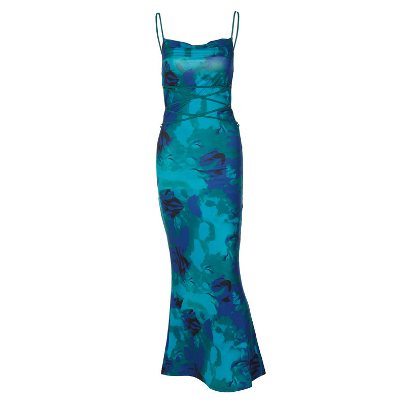 Damen Elegantes Maxikleid mit Spaghetti-Trägern und fließendem Schnitt Drune
