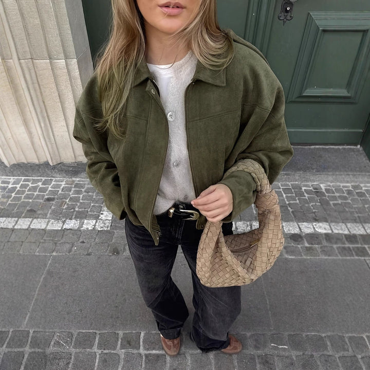 Damen Oversized Jacke aus weichem Wildlederimitat Drune